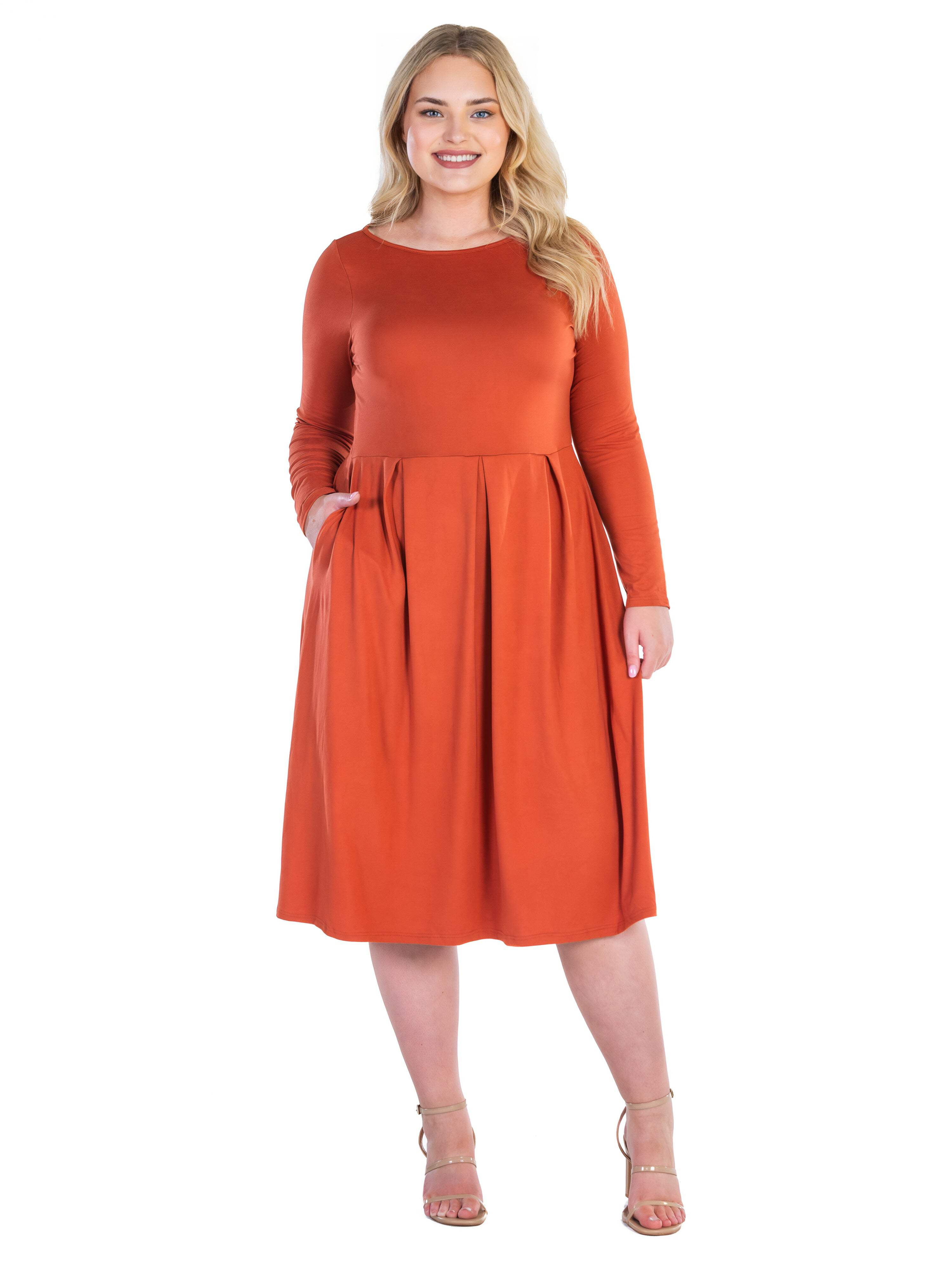 Plus Size Long Sleeve Pleated Fit N Flare Midi Dress - Walmart.com