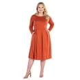 thumbnail image 1 of Plus Size 24seven Comfort Apparel Long Sleeve Fit & Flare Midi Dress Color: Rust Size: 3X, 1 of 4