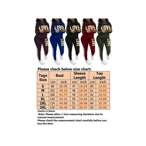 Plus Size 2Pcs Suit Women Letter Casual Tracksuit Jogging Gym Sports Lounge Wear Hoodies Sweatshirt Tops Pants
