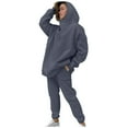 thumbnail image 1 of Tbopshirt Plus Size 2pcs Outfits for Women Women's Long Sleeve Hooded Pullover Pocket Leisure Tops + Pants Set, 1 of 5