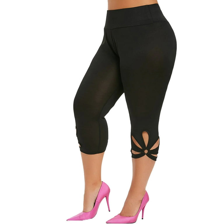 Plus Size 3/4 Leggings for Women Yoga Capri Pants High Waisted
