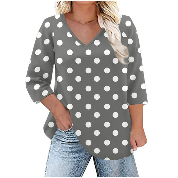 Plus Size 3/4 Length Sleeve Shirts for Women Dressy Casual V-Neck Stripe Printed Tunic Tops Business Work Blouses Tees