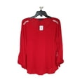 thumbnail image 1 of Plus Size 3/4 Puff Sleeve Top With Split Scoop Neck Jester Red 1X, 1 of 2