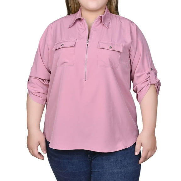 NY Collection Womens Solid Tunic Blouse, Purple, Plus Size, 1X