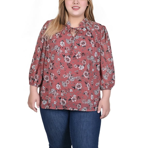 Plus Size 3/4 Sleeve Chiffon Blouse