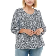 Plus Size 3/4 Sleeve Cleo Neckline Henley Top Black 2X