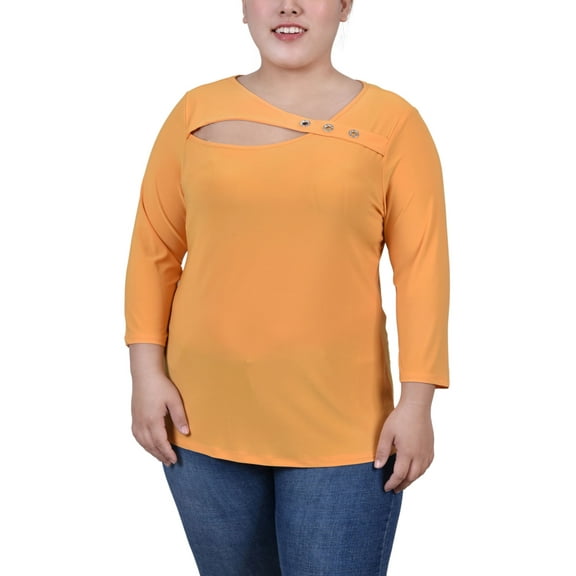 Plus Size 3/4 Sleeve Cutout Top Golden Glow 2X