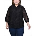 thumbnail image 1 of Plus Size 3/4 Sleeve Foiled Jacquard Chiffon Blouse, 1 of 3