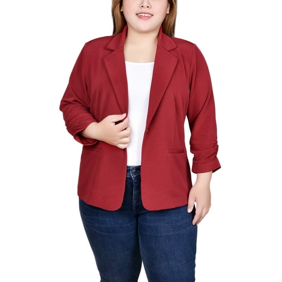 Plus Size 3/4 Sleeve Knit Ottoman Jacket
