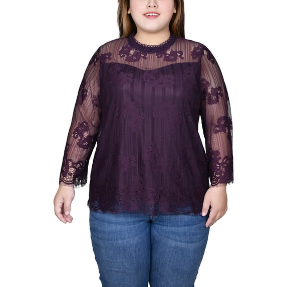 Plus Size 3/4 Sleeve Lace Blouse