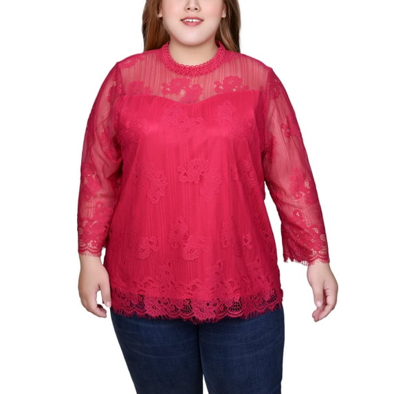 Plus Size 3/4 Sleeve Lace Blouse