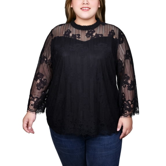 Plus Size 3/4 Sleeve Lace Blouse