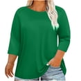 thumbnail image 1 of Plus Size 3/4 Sleeve T Shirts Women Fall Tops Round Neck Tshirts Solid Color Tunic Casual Tee, 1 of 5