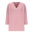 thumbnail image 1 of Plus Size 3/4 Sleeve T-shirts Soft Poly-cotton Womens V Neck Tops Scalloped Plain Tshirts Fall Spring Base Tees (3XL, Pink 03), 1 of 5