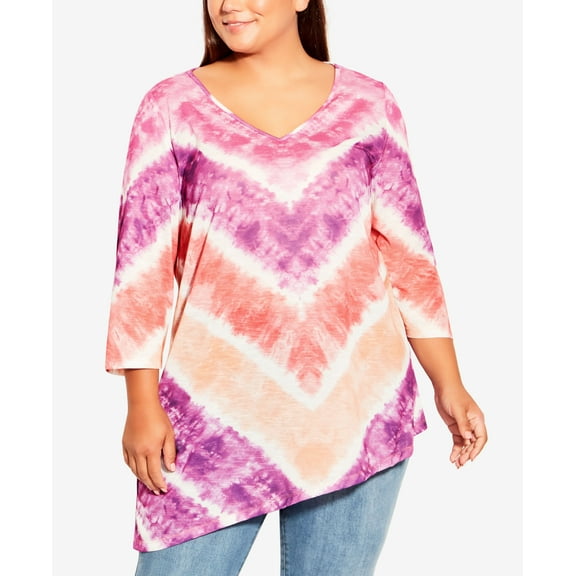 Plus Size 3/4 Sleeve Tie Dye Top Sunset 16W