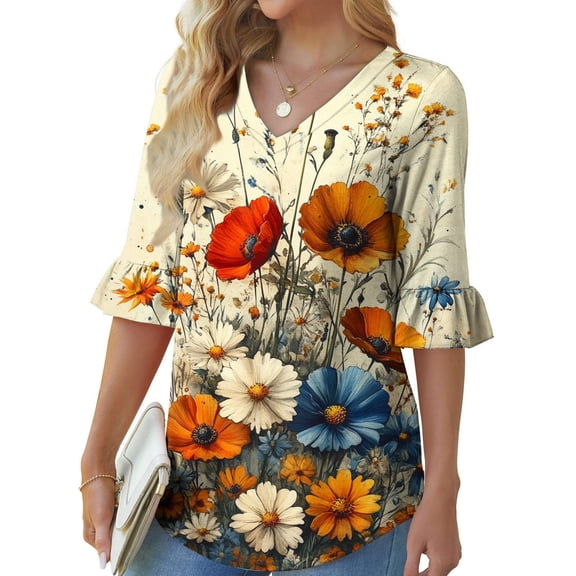 Plus Size 3/4 Sleeve Tops for Women 5x Womens Tops Dressy Casual Spring 2025 Womens Summer Graphic Cotton T Shirts T Shirts for Women Graphic Vintage orders placed