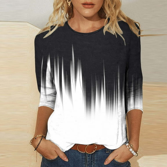 Plus Size 3/4 Sleeve Tops for Women Boho Womens Shirts Summer Tee Cotton Blouses for Women Dressy Casual Summer Oversized Graphic Tshirts for Women