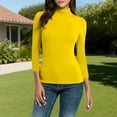 thumbnail image 1 of Plus Size 3/4 Sleeve Tops for Women Turtleneck 3/4 Sleeve Solid Color Slim Blouse Tops Womens Tops Yellow XXL, 1 of 6