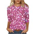 thumbnail image 1 of Plus Size 3/4 Sleeve Tops for Womens Fashion Sequins T Shirts Dressy Casual Loose Tunic Tees Blouse, 1 of 5
