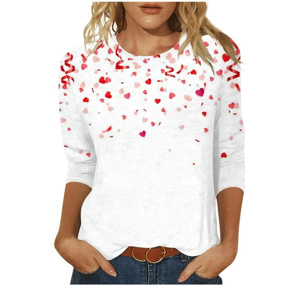 Plus Size 3/4 Sleeve Tops for Womens Valentines Trendy Tshirts Casual Basic Crewneck T Shirt Outfit