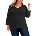 thumbnail image 1 of Plus Size 3/4-Sleeve V-Neck Top Deep Black 1X, 1 of 1