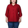 thumbnail image 1 of Plus Size 3/4 Sleeve Woven Jacquard Blouse, 1 of 3