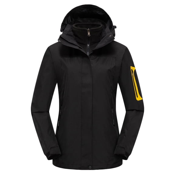 Plus Size 3 in 1 Women’s Ski Coat Detachable Sherpa Fleece Inner Hooded Wind Rain Jacket Loose Comfort for Mountain Climbing Cold Weather Black L