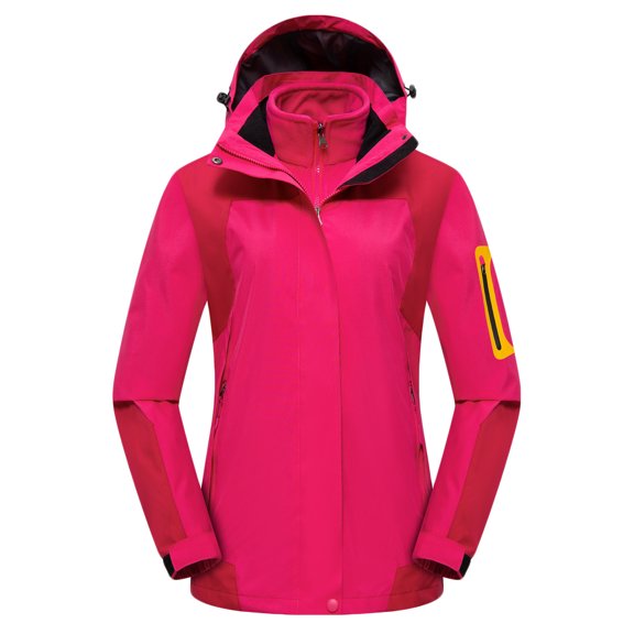 Plus Size 3 in 1 Women’s Ski Coat Detachable Sherpa Fleece Inner Hooded Wind Rain Jacket Loose Comfort for Mountain Climbing Cold Weather Hot Pink M