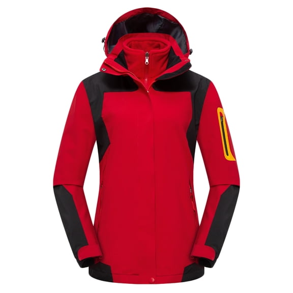 Plus Size 3 in 1 Women’s Ski Coat Detachable Sherpa Fleece Inner Hooded Wind Rain Jacket Loose Comfort for Mountain Climbing Cold Weather Red M