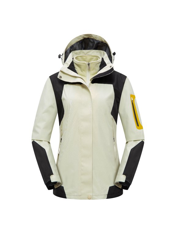 Plus Size 3 in 1 Women’s Ski Coat Detachable Sherpa Fleece Inner Hooded Wind Rain Jacket Loose Comfort for Mountain Climbing Cold Weather White XXL