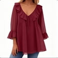 thumbnail image 1 of Plus Size 3xl Wmens Shirts Graphic Women's Short Sleeved V-Neck Top/shirt Women's Casual Shirt 3/4 Sleeved V-Neck Ruffled Business Women's 2026 Fall Fashion Work Shirt Long Sleeve Red S, 1 of 3