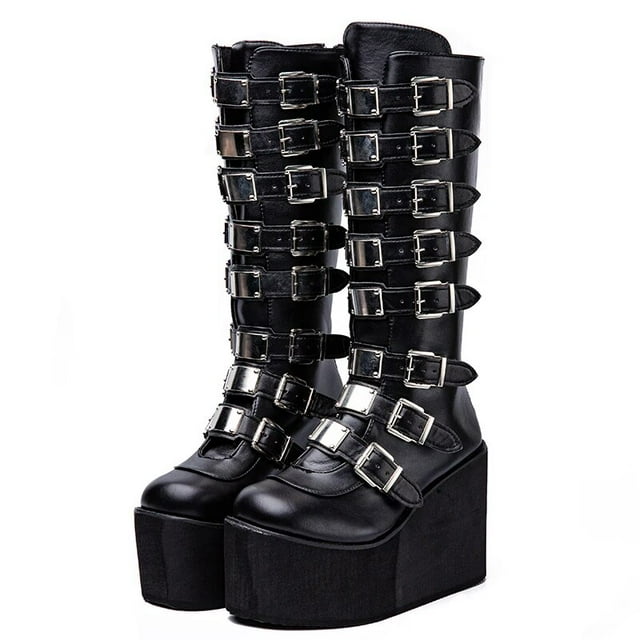 Plus Size 43 Brand Luxury Design Platform Thick Heel Mid Calf Boots ...