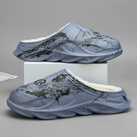 Plus Size 47 Men Slippers Winter Cotton Slippers Men's Thick-soled Feces-slip Non-slip Warm Cotton Shoes for Home Wear Slides (6700blue,42-43)