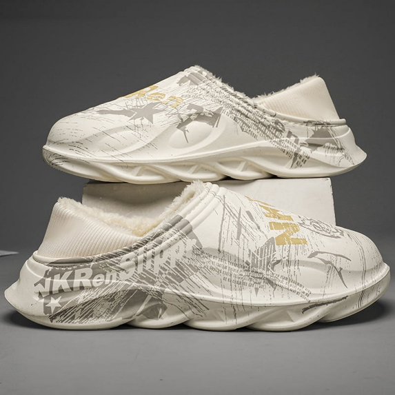 Plus Size 47 Men Slippers Winter Cotton Slippers Men's Thick-soled Feces-slip Non-slip Warm Cotton Shoes for Home Wear Slides (688Beige,42-43)