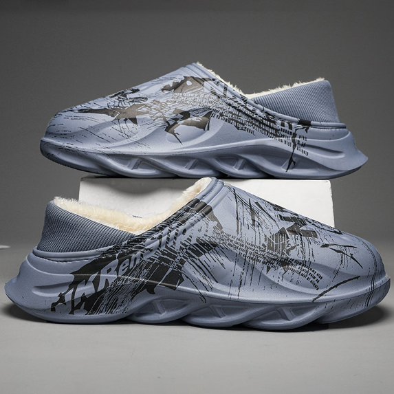 Plus Size 47 Men Slippers Winter Cotton Slippers Men's Thick-soled Feces-slip Non-slip Warm Cotton Shoes for Home Wear Slides (688blue,46-47)