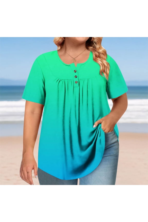 Plus Size 4X Women's Pleated T-Shirt Top Short Sleeve Round Neck Style Budget Fashion Under $10