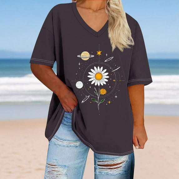 Plus Size 4X Women's Short Sleeve Casual Summer Blouse Loose Fit Printed Tops Under $10