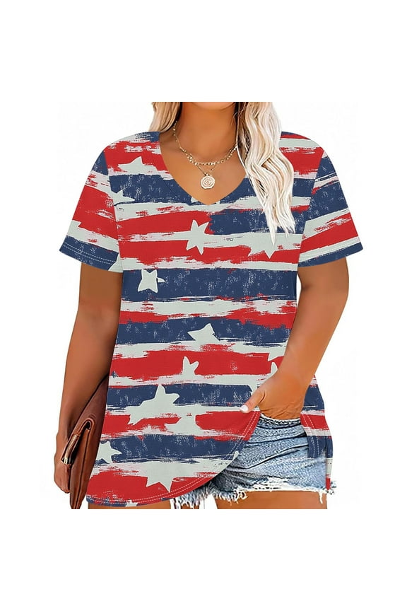 Plus Size 4X Women's Short Sleeve Tops Sale Under $10 Free Shipping Summer Casual Loose Print Blouse