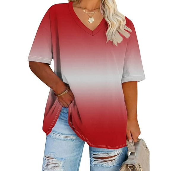 Plus Size 4X Women's Short Sleeve Tops Sale Under $10 Summer Casual Loose Print Blouse