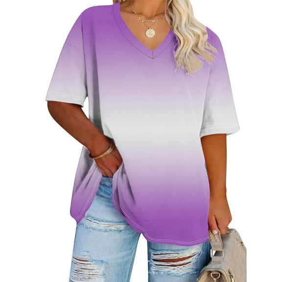 Plus Size 4X Women's Short Sleeve Tops Sale Under $10 Summer Casual Loose Print Blouse