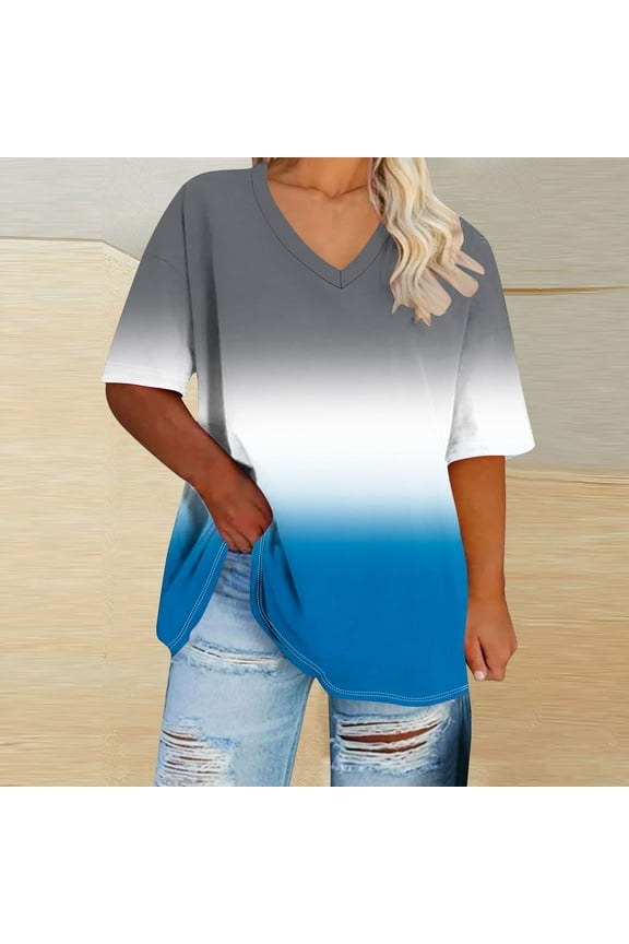 Plus Size 4X Women's Short Sleeve Tops Sale Under $10 Summer Casual Loose Print Blouse