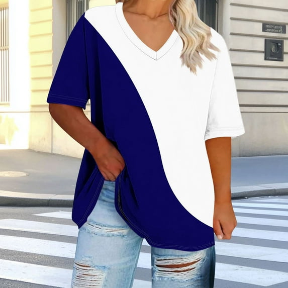 Plus Size 4X Women's Short Sleeve Tops Sale Under $10 Free Shipping Summer Casual Loose Gradient Blouse