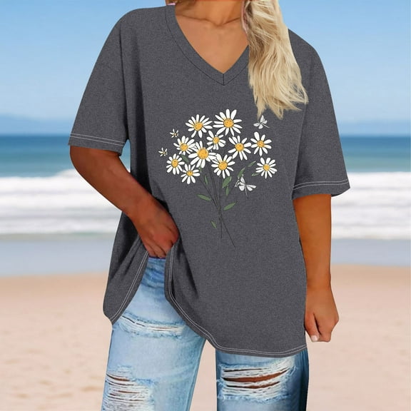 Plus Size 4X Women's Short Sleeve Tops Sale Under $10 Summer Casual Loose Print Blouse