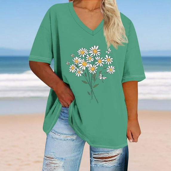 Plus Size 4X Women's Short Sleeve Tops Sale Under $10 Summer Casual Loose Print Blouse