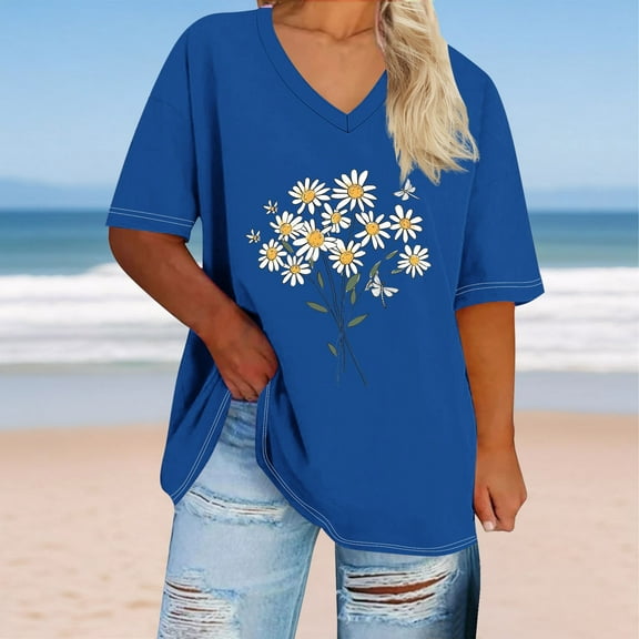 Plus Size 4X Women's Short Sleeve Tops Sale Under $10 Summer Casual Loose Print Blouse