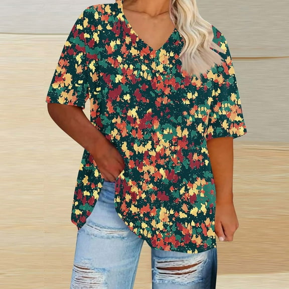 Plus Size 4X Women's Short Sleeve Tops Sale Under $10 Summer Casual Loose Print Blouse