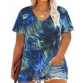 thumbnail image 1 of Plus Size 4X Women's Summer Short Sleeve Tops Under $10 V Neck Casual Loose Print Blouses, 1 of 5
