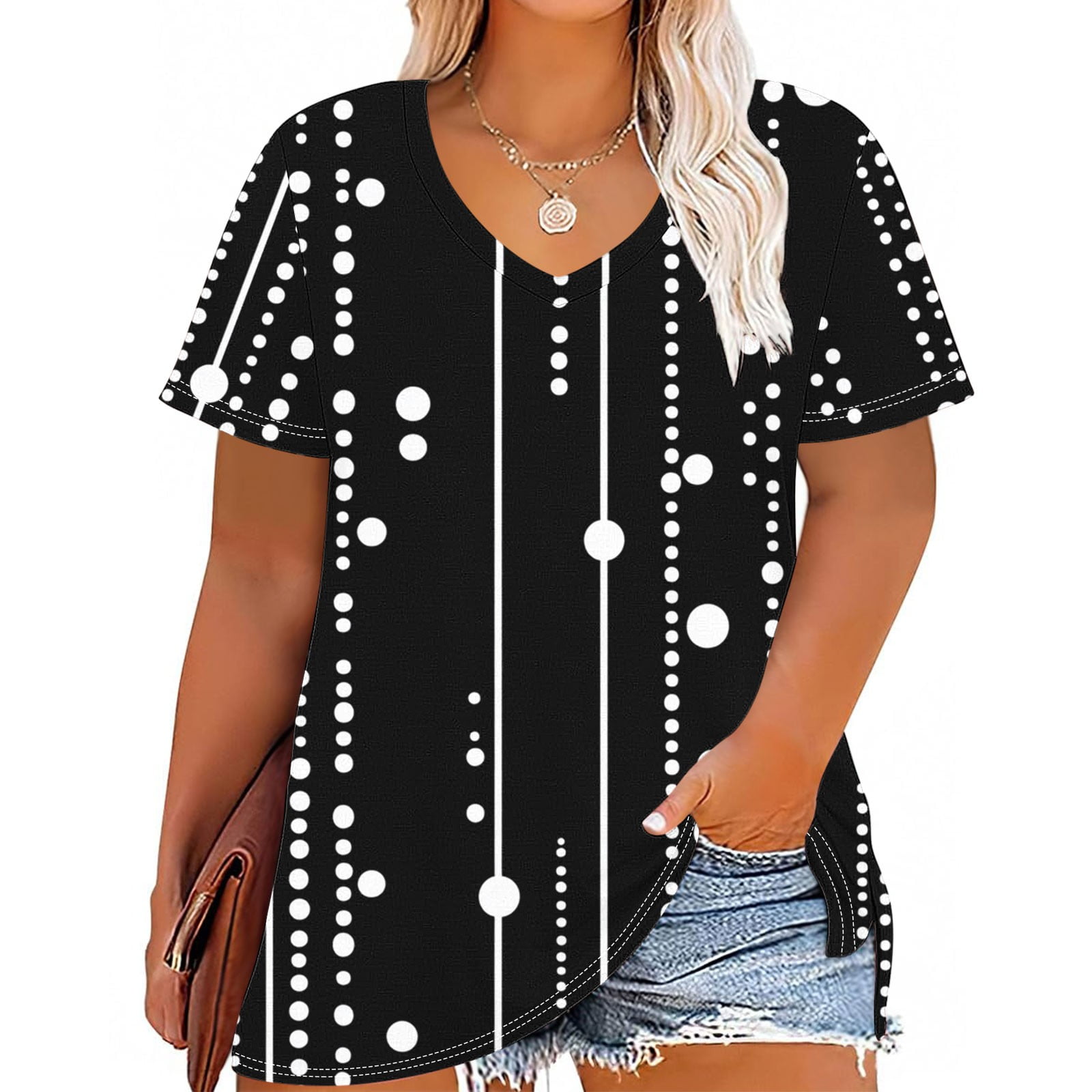 Plus Size 4X Women's Summer Short Sleeve Tops Under $10 V Neck Casual ...