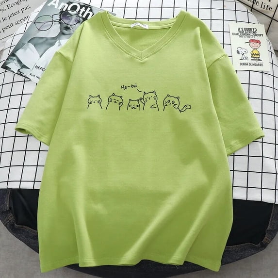 Plus Size 6XL 150KG Women's T-shirts Harajuku Big Size Tops Cat Printed O Neck Short Sleeves Loose Summer Kawaii Tshirt