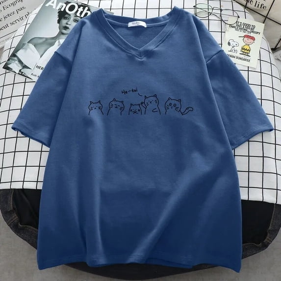 Plus Size 6XL 150KG Women's T-shirts Harajuku Big Size Tops Cat Printed O Neck Short Sleeves Loose Summer Kawaii Tshirt